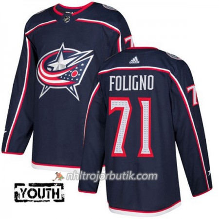 Barn Ishockey Blue Jackets Tröja Nick Foligno 71 Adidas 2017-2018 Marinblå Authentic
